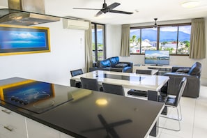 Premium Apartment, 2 Bedrooms, Non Smoking, Kitchen | Living area | Flat-screen TV