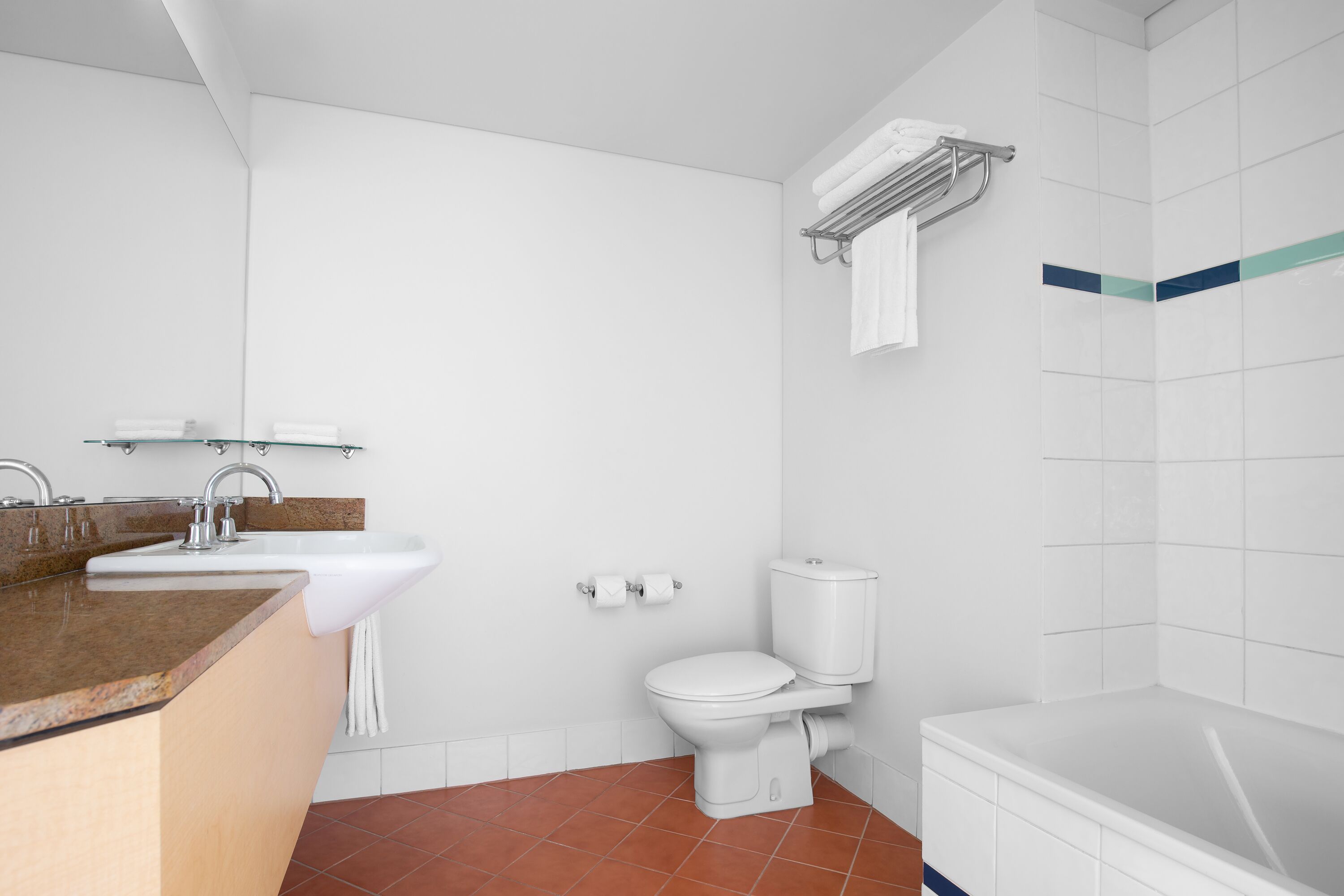 combined shower/bathtub, free toiletries, hair dryer, towels