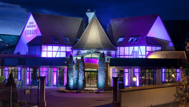 A hotel with a prominent triangular roof and a sign reading "Hotel Restaurant Europe." - Hotel L'Europe Colmar, BW Signature Collection (Horbourg-Wihr)