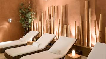 Sauna, steam room, facials, manicures and pedicures, massages