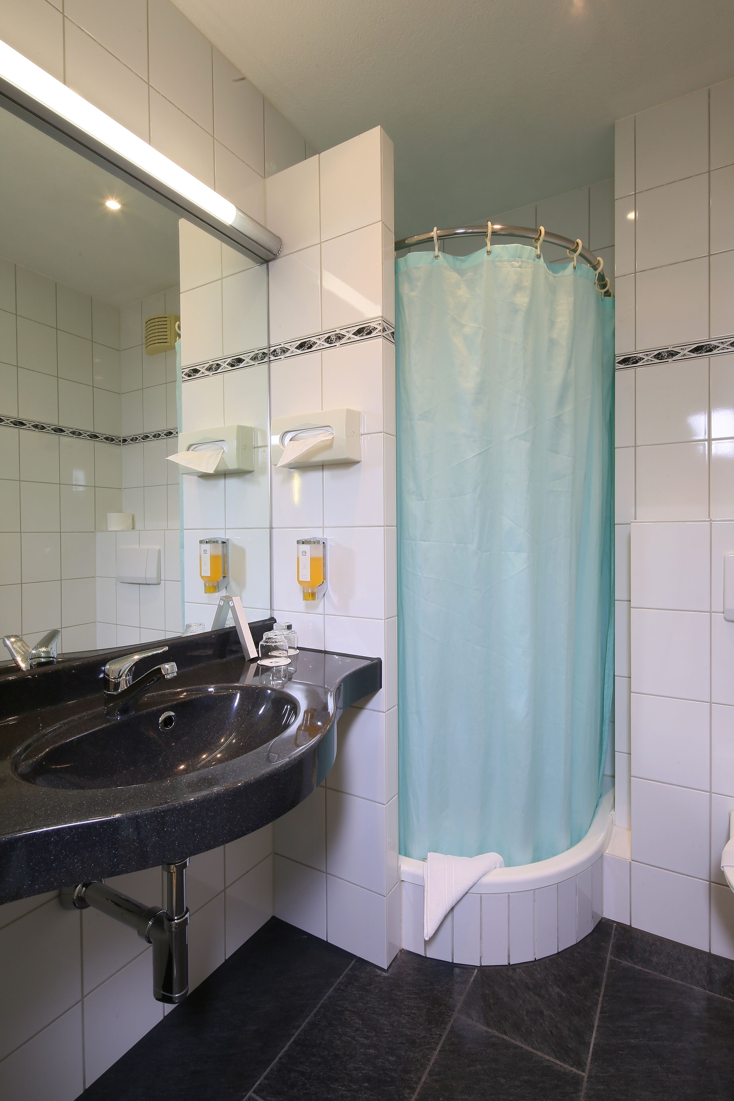 economy single room | bathroom | shower, hair dryer, towels