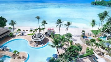 2 outdoor pools, open 10:00 AM to 8:00 PM, pool umbrellas, pool loungers