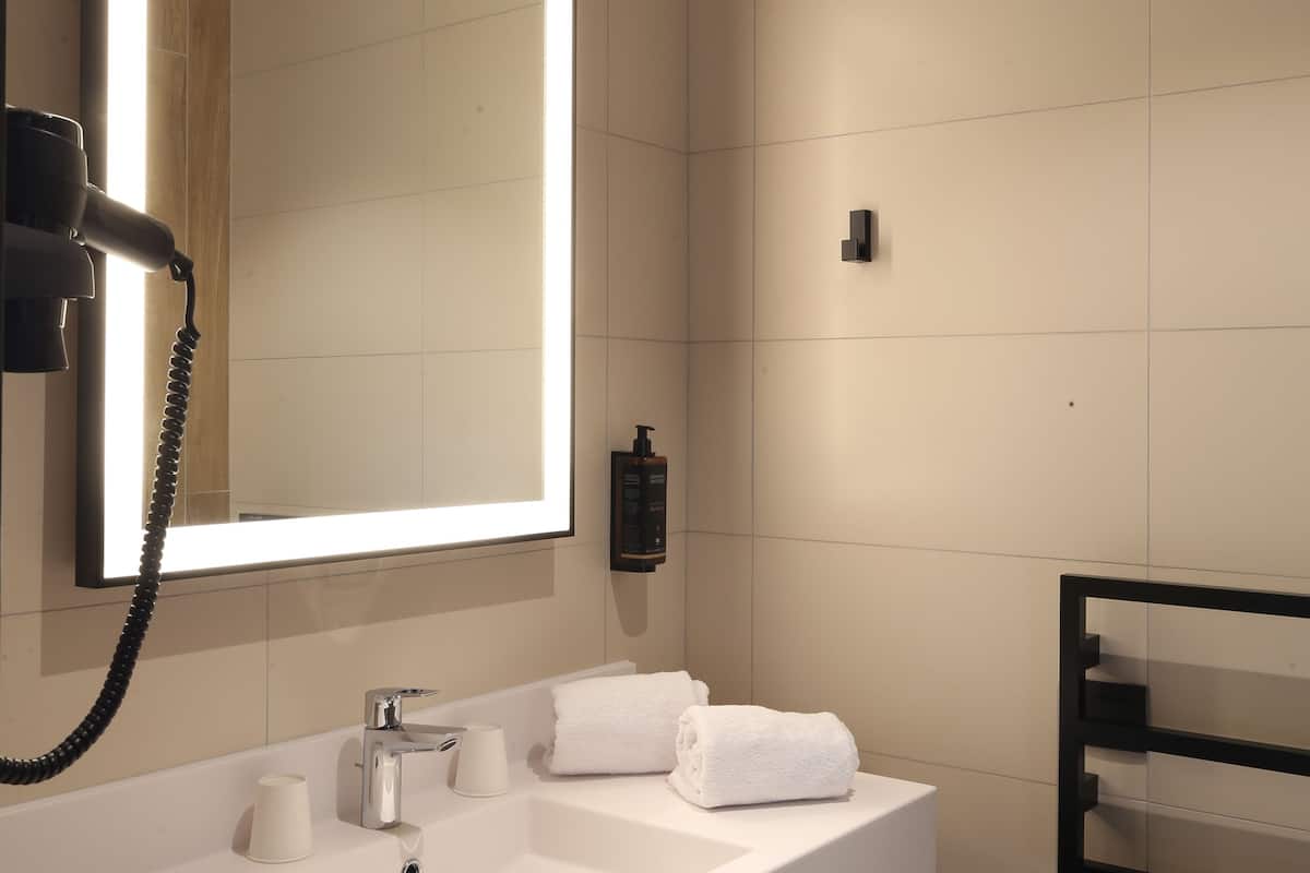 Regadera, amenidades de baño ecológicas, secadora de cabello, toallas