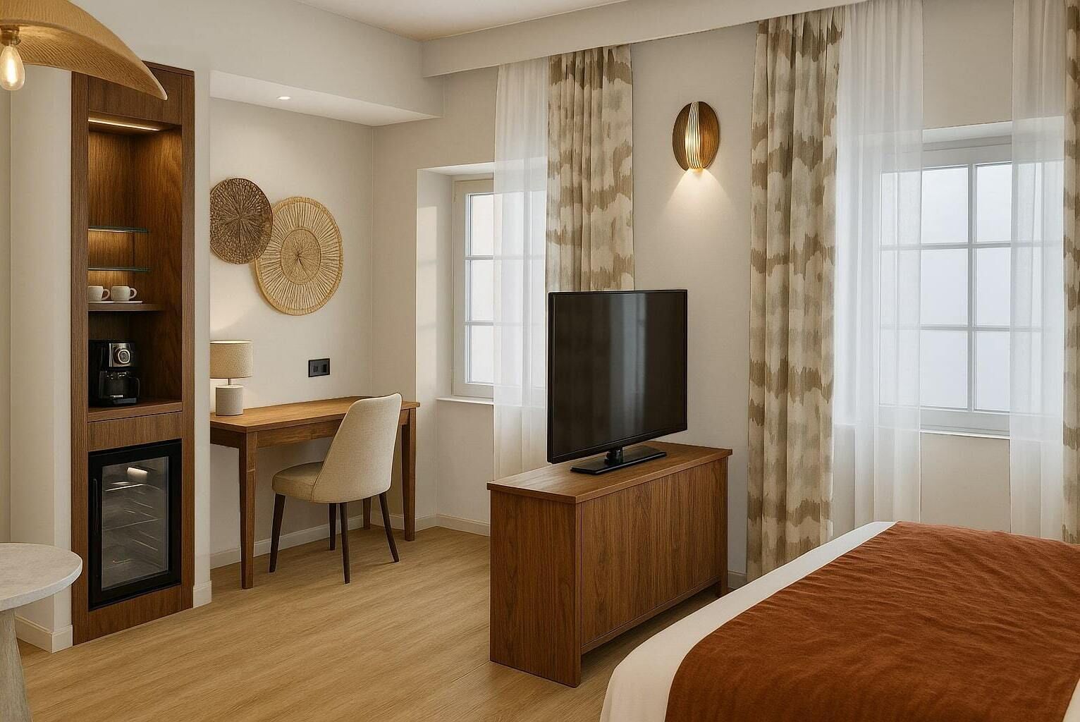 Literie de qualité supérieure, matelas Select Comfort, minibar