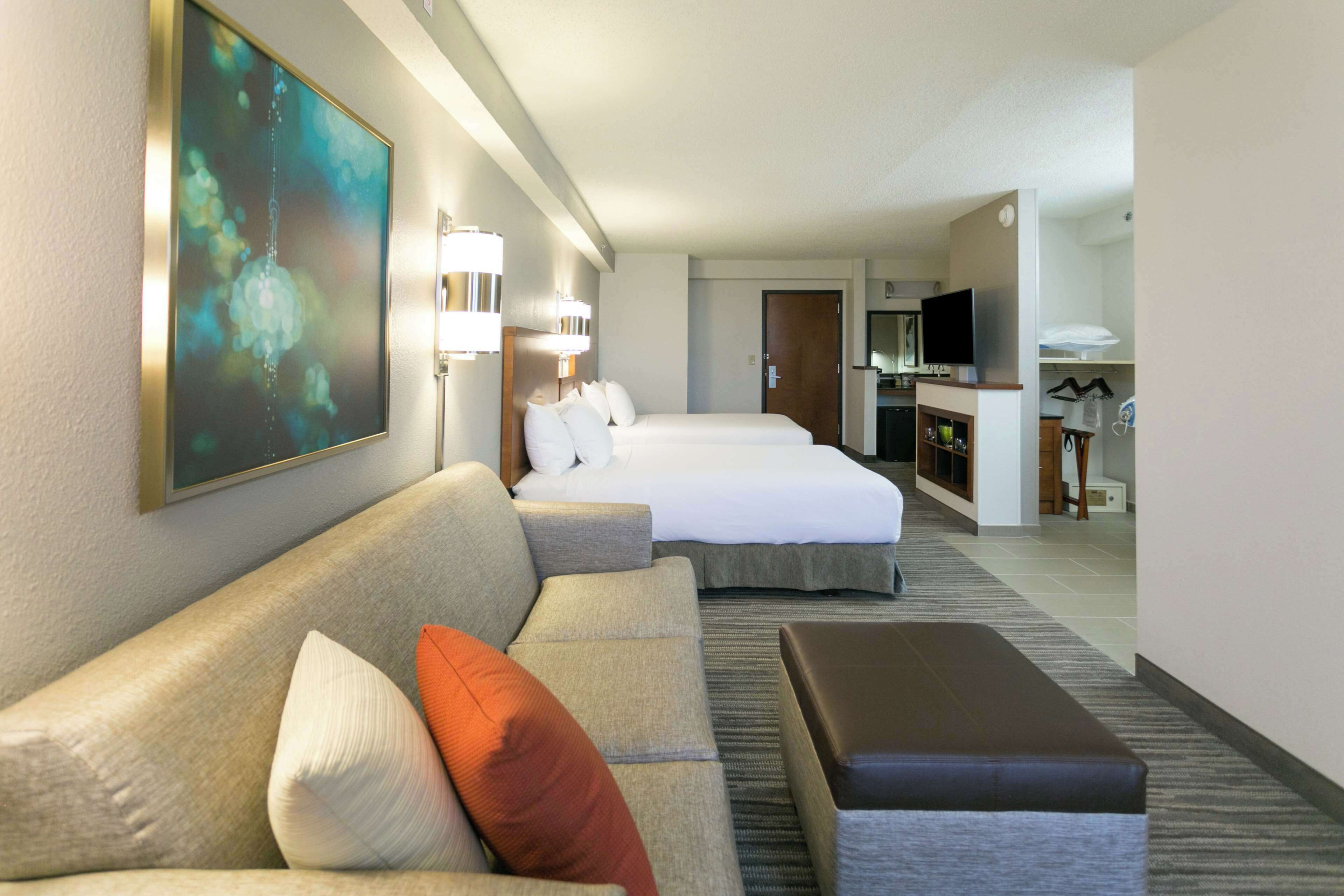 premium bedding, desk, blackout curtains, iron/ironing board