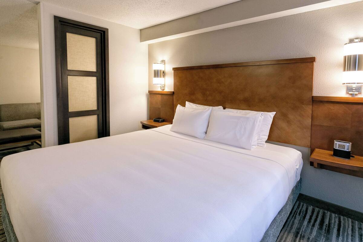 Premium bedding, desk, blackout curtains, iron/ironing board
