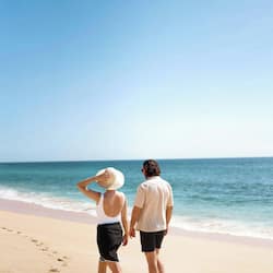 On the beach, sun loungers, beach umbrellas, beach towels