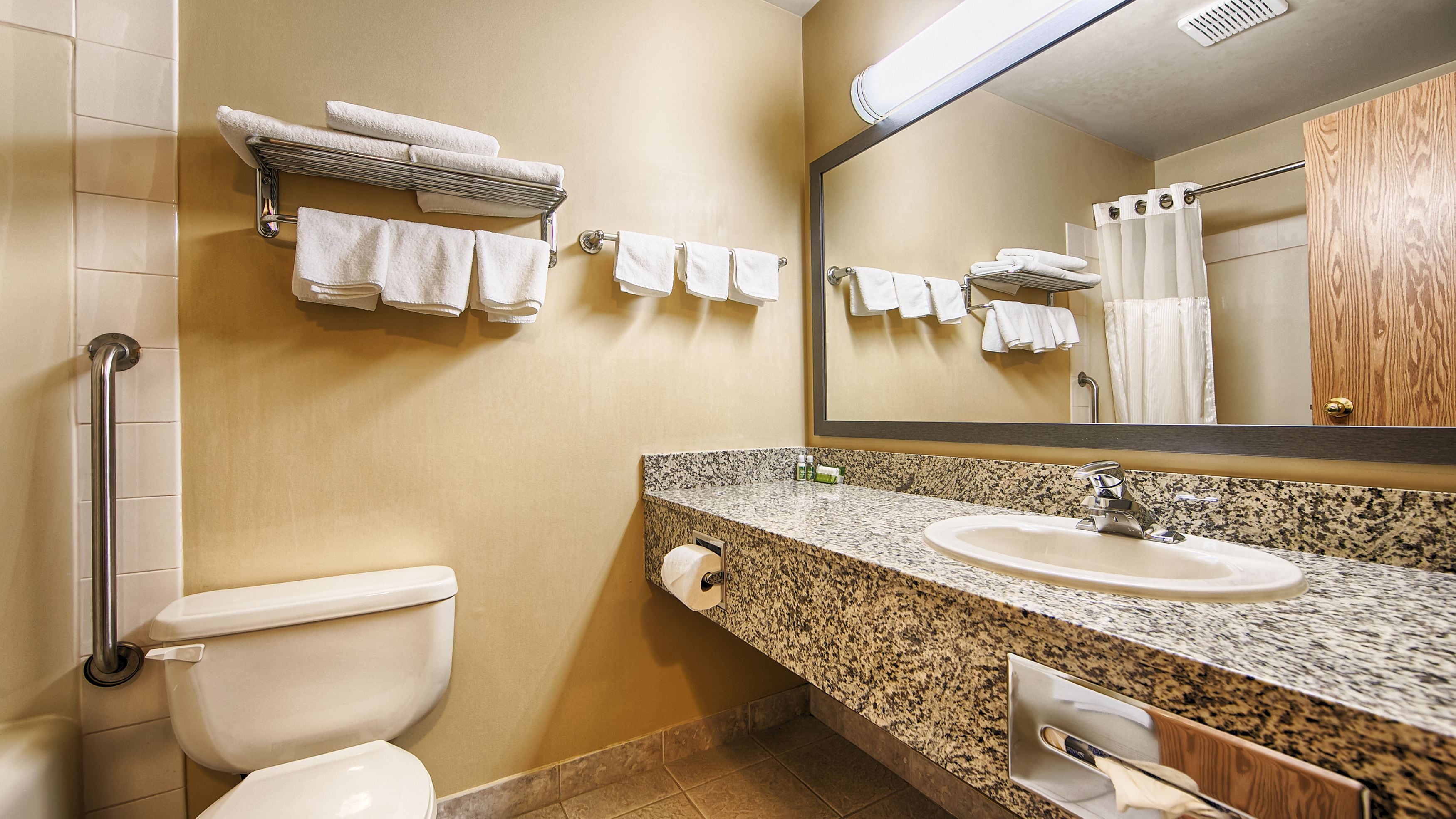 free toiletries, hair dryer, towels, soap