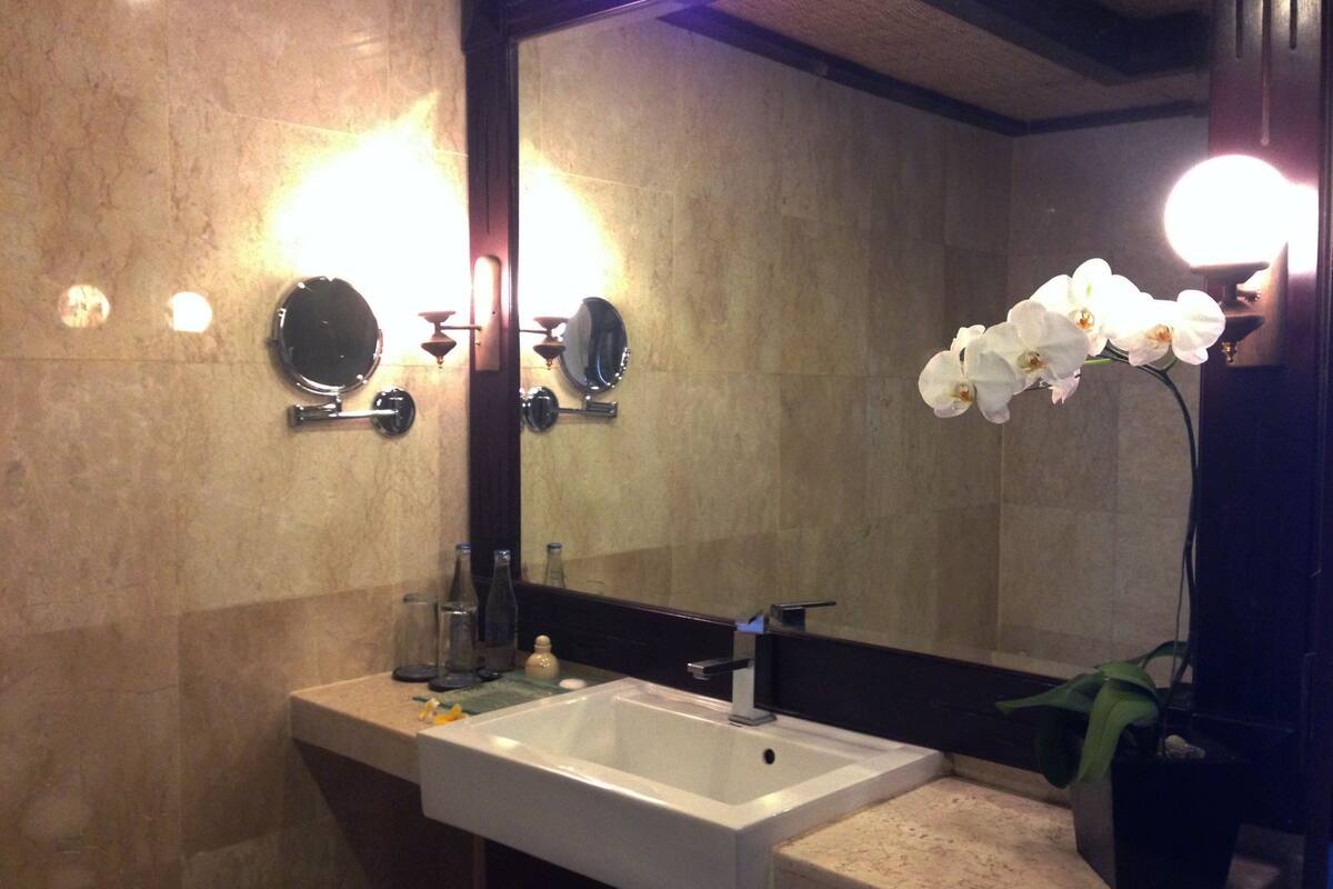 1 bedroom spa villa | bathroom | separate bathtub and shower, deep-soaking bathtub, free toiletries