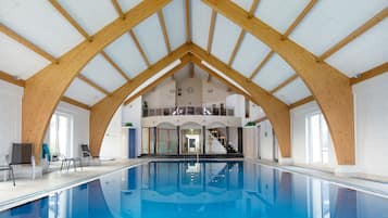 Indoor pool, outdoor pool, pool loungers