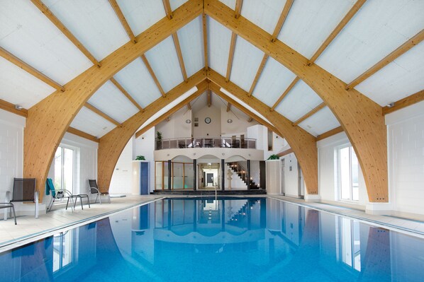 Indoor pool, outdoor pool, pool loungers