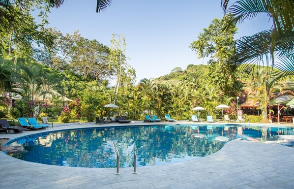 2 outdoor pools, open 8:00 AM to 10:00 PM, pool umbrellas, sun loungers