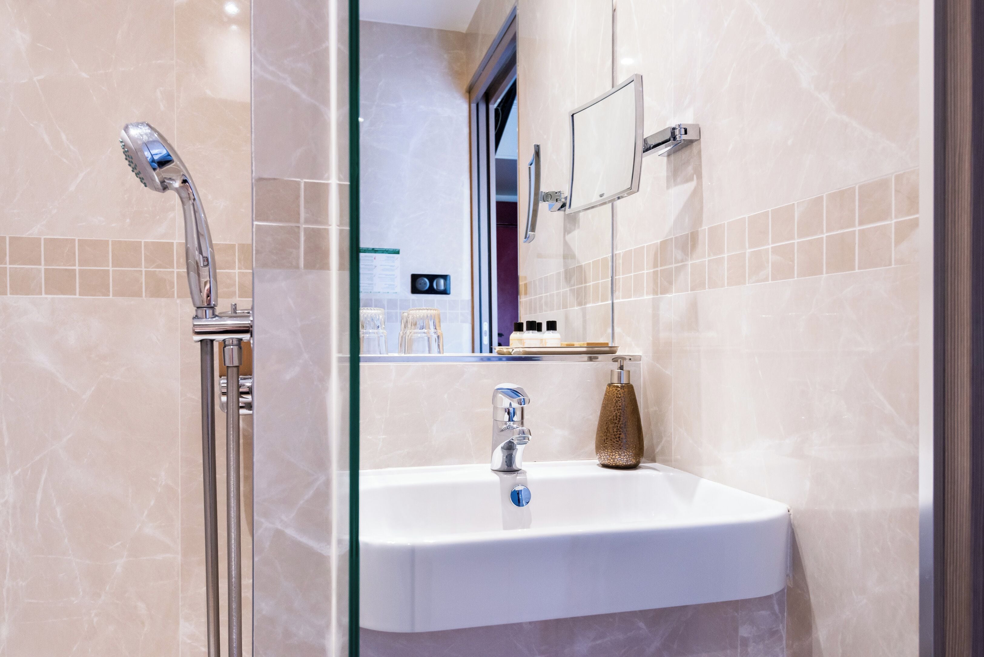 hair dryer, slippers, towels