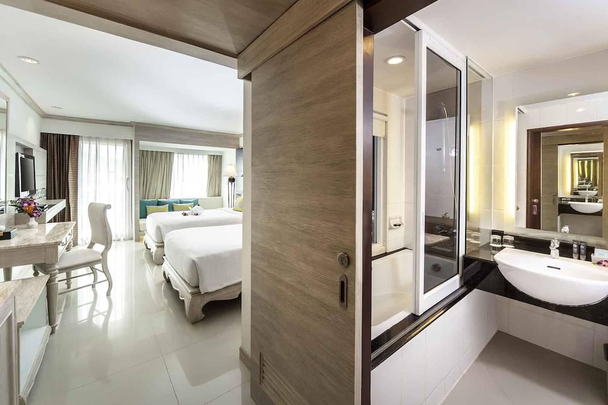 In-room safe, desk, laptop workspace, blackout drapes