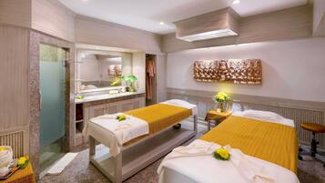 Couples treatment rooms, aromatherapy, deep-tissue massages