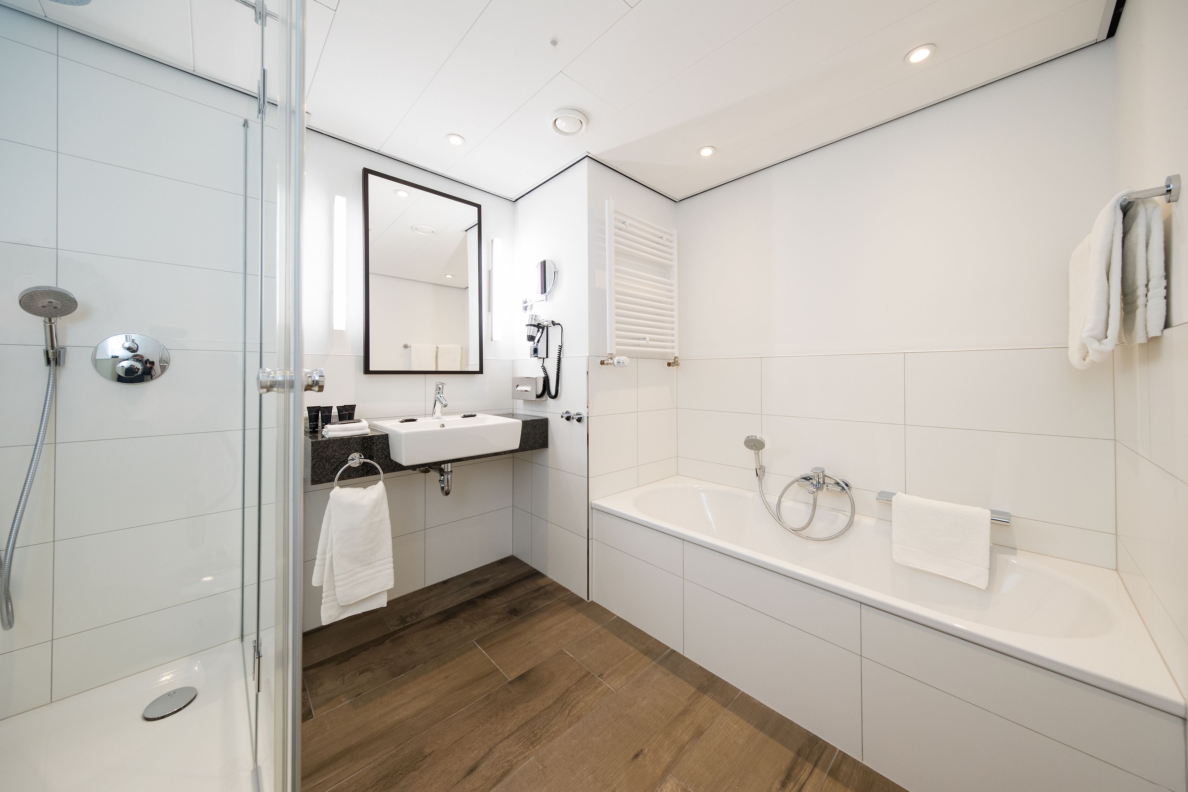 free toiletries, hair dryer, towels