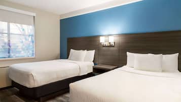 Premium bedding, desk, soundproofing, iron/ironing board
