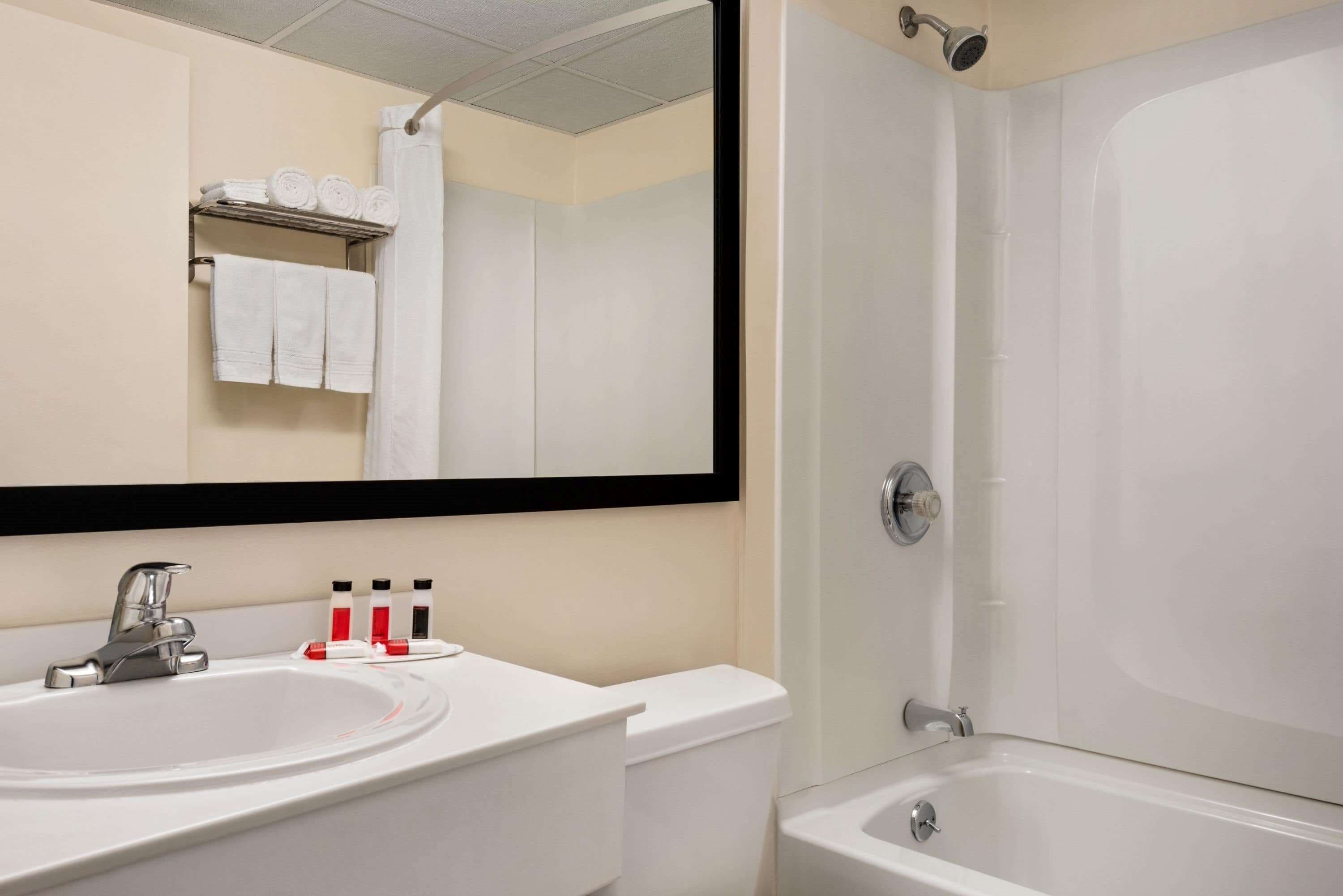 combined shower/bathtub, hair dryer, towels