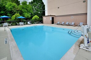 Seasonal outdoor pool, open 8:00 AM to 10:00 PM, pool umbrellas