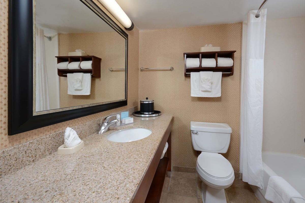 combined shower/bathtub, hydromassage showerhead, designer toiletries