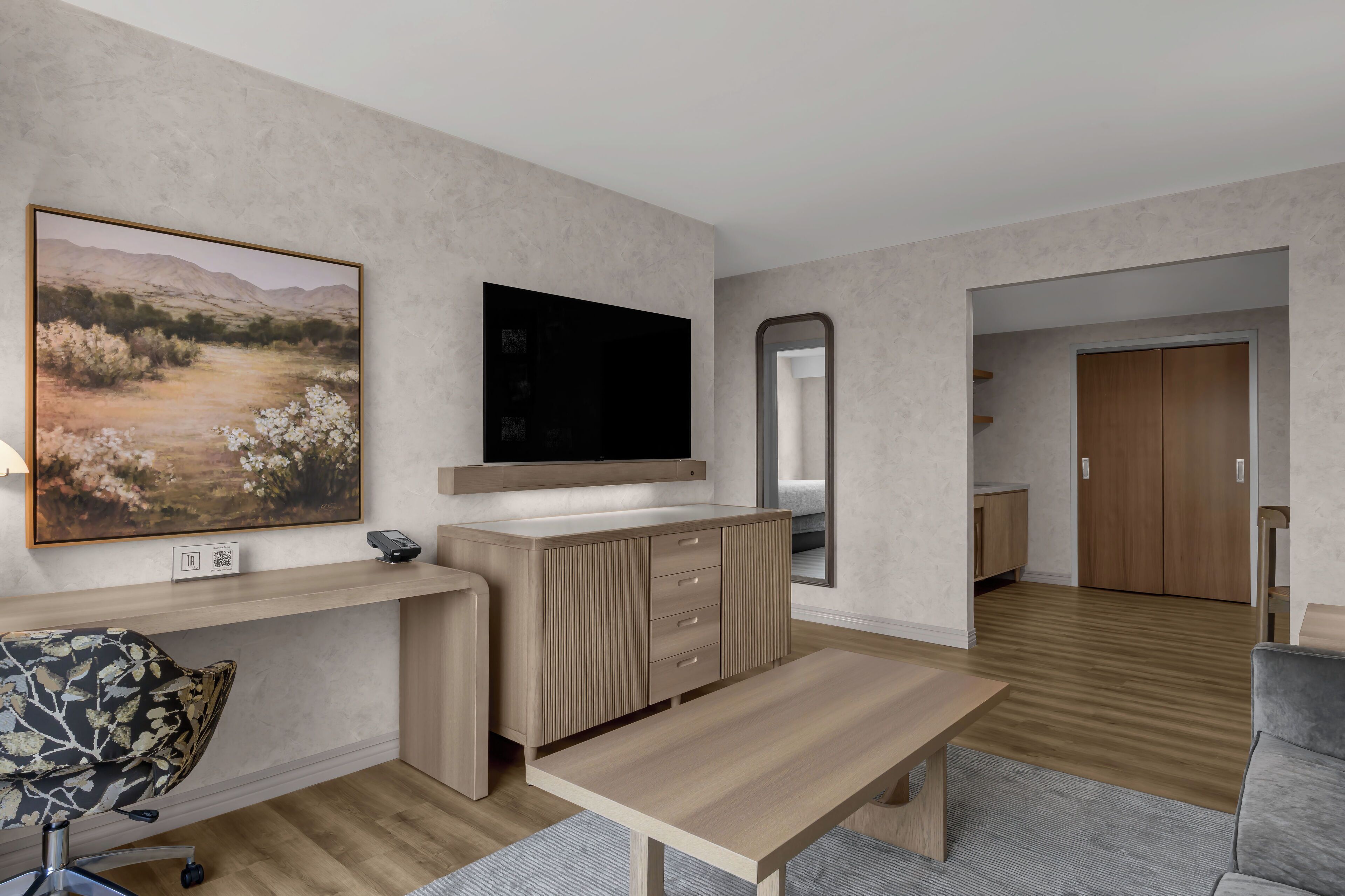 suite, 1 king bed, tower | living area | flat-screen tv, pay films