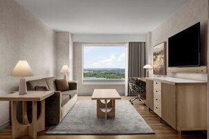 Suite, 1 cama de matrimonio grande, en una planta alta | Zona de estar | Una televisión de pantalla plana, películas de pago