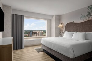 Premium bedding, pillowtop beds, desk, laptop workspace