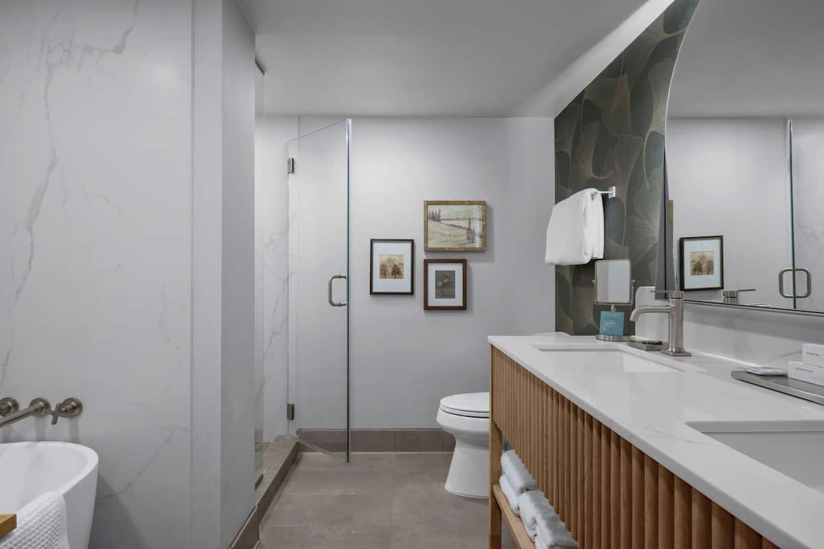 花灑/浴缸組合、名牌梳洗用品、風筒、浴袍