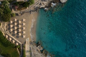 Private beach, sun loungers, beach umbrellas, beach towels