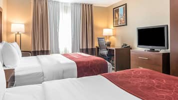 Premium bedding, desk, blackout drapes, iron/ironing board