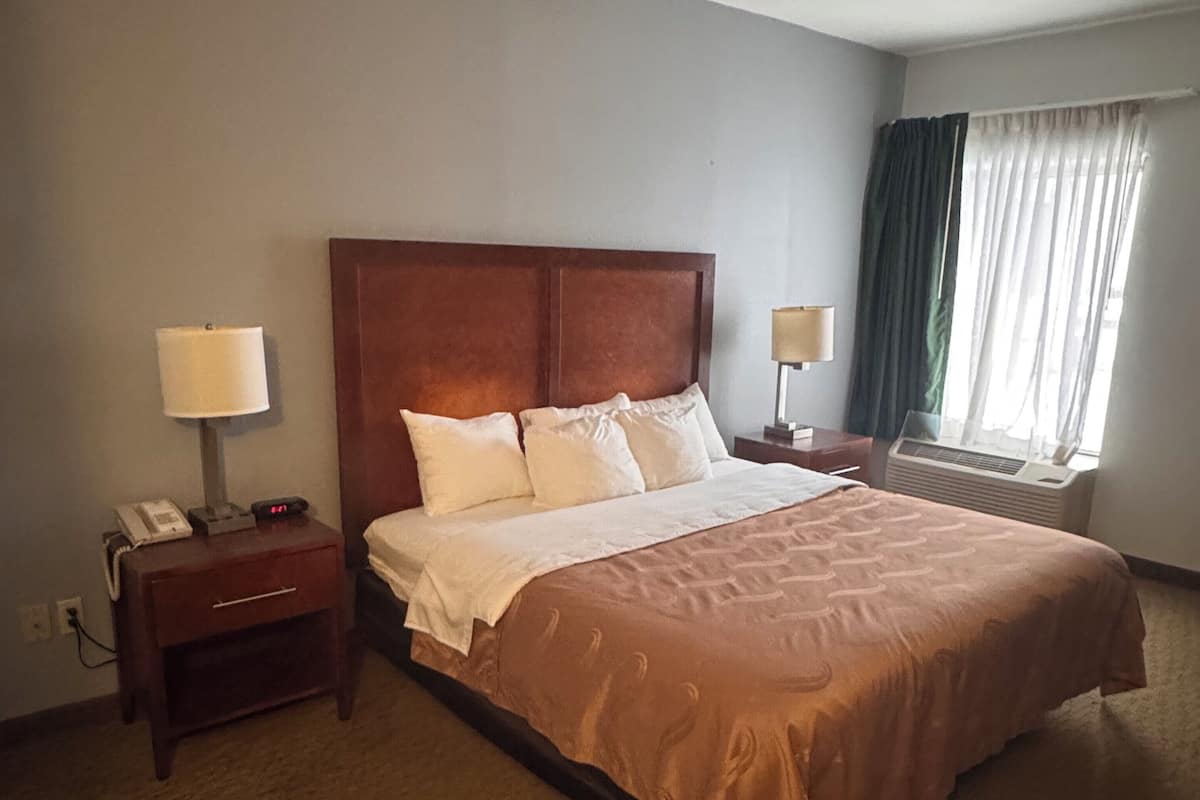 In-room safe, desk, laptop workspace, blackout curtains