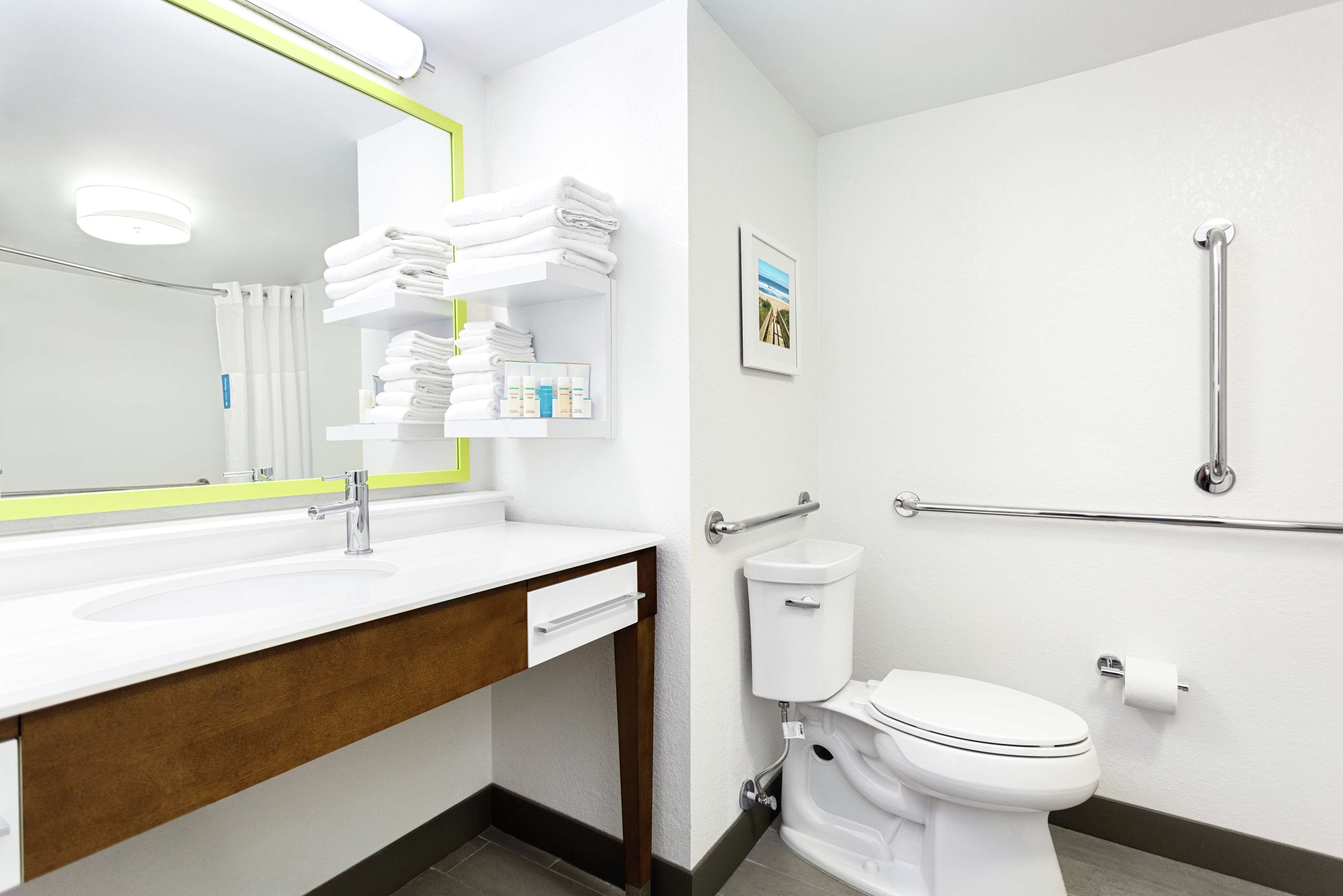 eco-friendly toiletries, hair dryer, towels