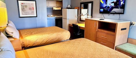 Standard Double Room, 2 Double Beds, Non Smoking | Private kitchen | Fridge, microwave