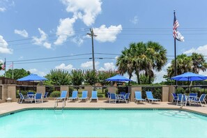 Outdoor pool, open 8:00 AM to 10 PM, sun loungers