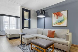 Premium bedding, down comforters, desk, laptop workspace