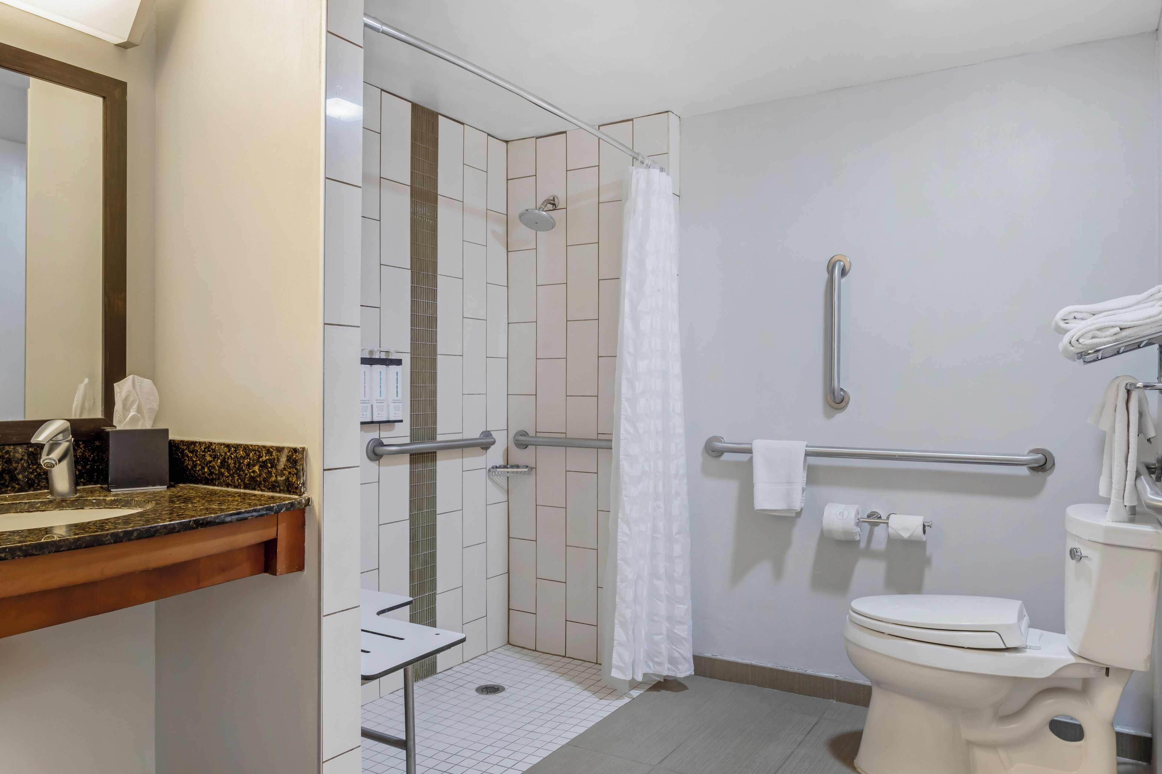 Room, 1 King Bed with Sofa bed, Roll-in Shower (Shower) | Bathroom | Combined shower/bathtub, designer toiletries, hair dryer, towels