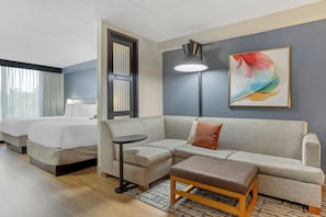 Premium bedding, down comforters, desk, laptop workspace