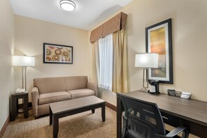 1 bedroom, desk, laptop workspace, blackout curtains