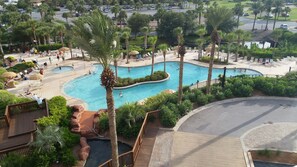 4 outdoor pools, pool umbrellas, pool loungers