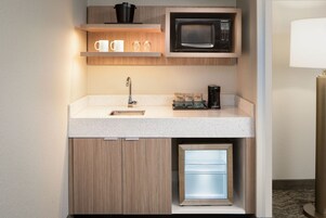 Mini-fridge, microwave, coffee/tea maker