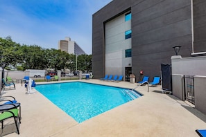 Seasonal outdoor pool, sun loungers