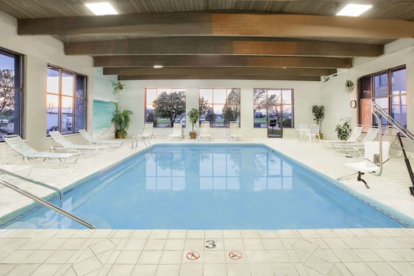 Indoor pool, open 6:00 AM to 10:00 PM, sun loungers