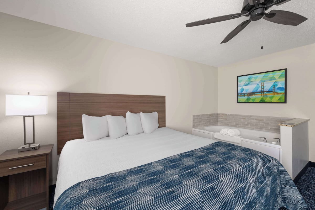 Suite monolocale, 1 letto king (Jacuzzi Tub) | Una scrivania, ferro/asse da stiro, Wi-Fi gratuito, lenzuola