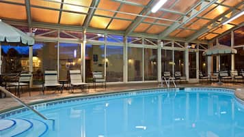 Indoor pool, open 7:00 AM to 11:00 PM, pool umbrellas, pool loungers