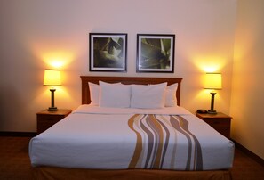 Premium bedding, pillow-top beds, desk, blackout curtains