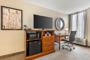 Desk, blackout drapes, iron/ironing board, free cribs/infant beds