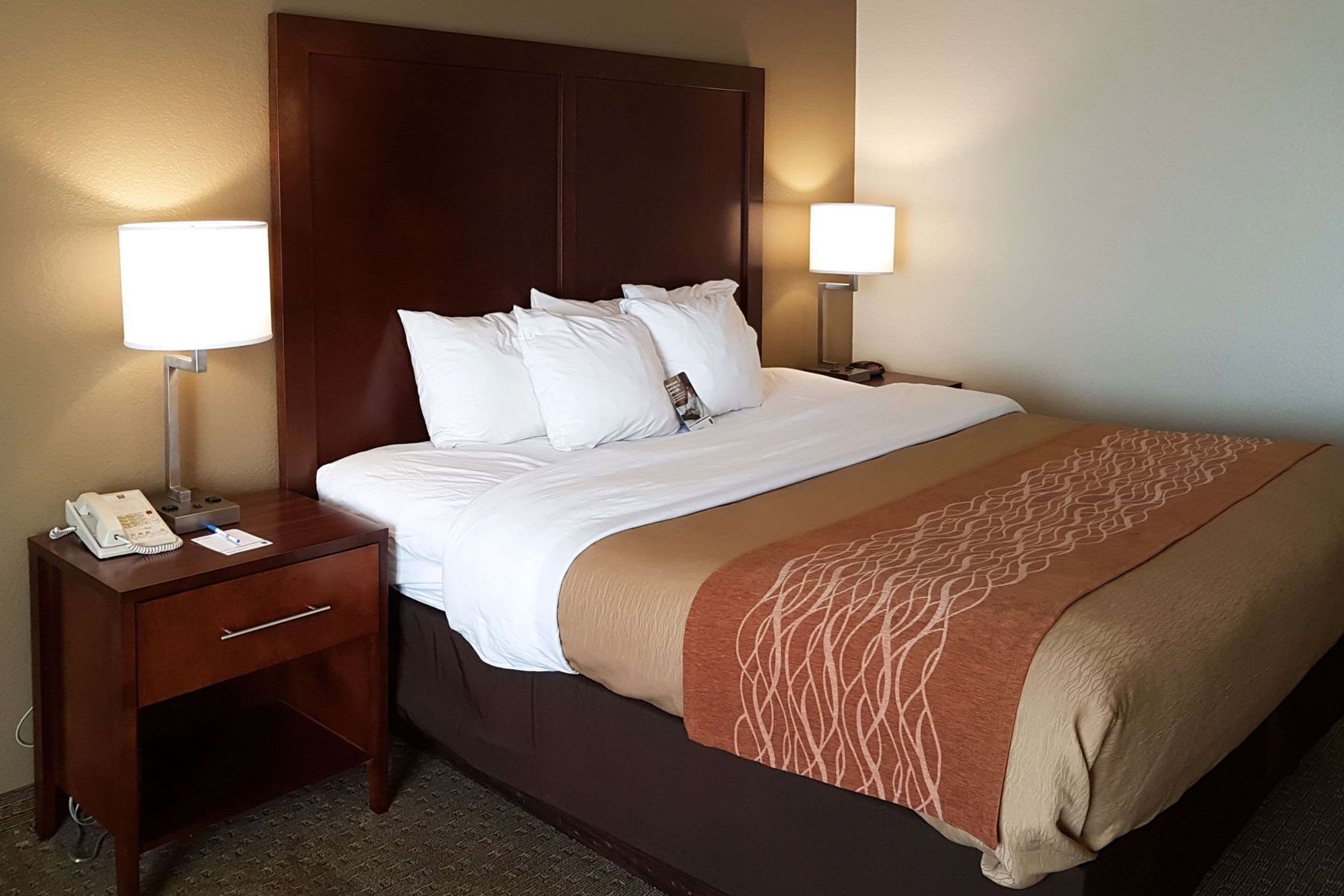 Premium bedding, pillowtop beds, desk, blackout drapes