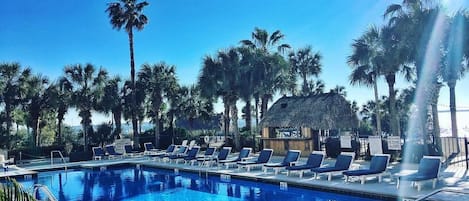 Outdoor pool, sun loungers