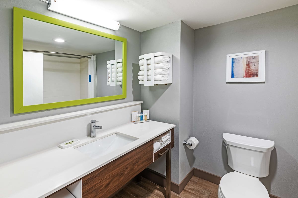 free toiletries, hair dryer, towels