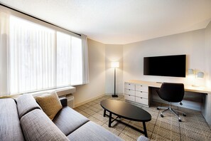 36-inch flat-screen TV with cable channels, TV